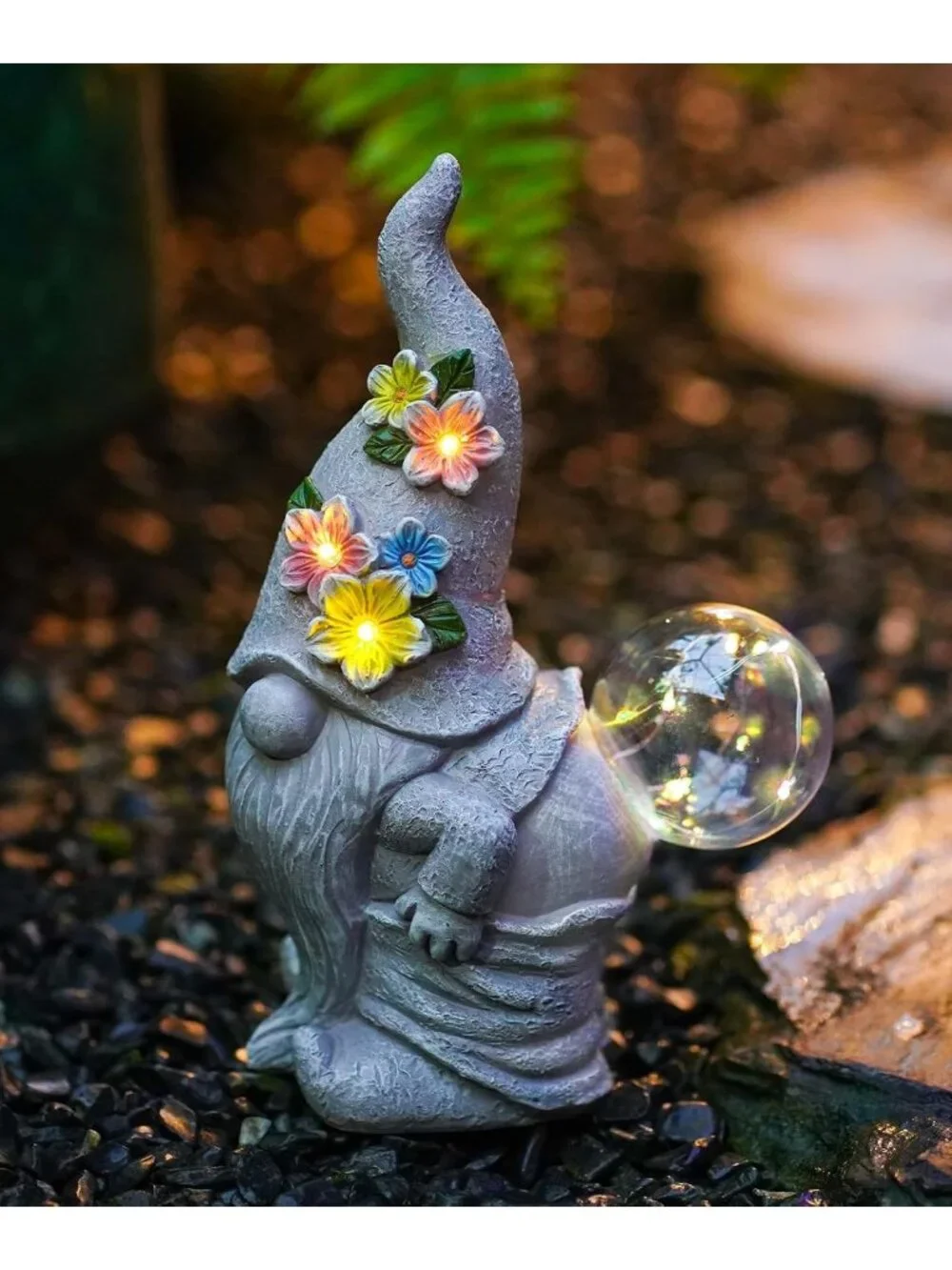 Whimsical Solar Garden Gnome Statue with LED Lights - Outdoor Decor Accent